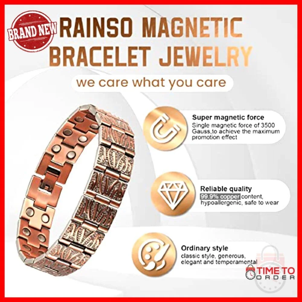 Men's Pure Copper Magnetic Bracelet Adjustable 21cm Tree of Life Design